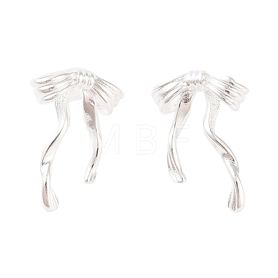 Bowknot Brass Stud Earrings for Women EJEW-P288-05S-1