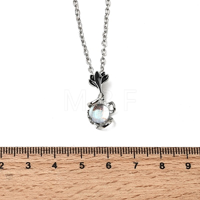 Teardrop & Flower Glass Pendnat Necklace PW-WG48730-01-1-1