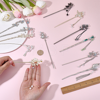 12Pcs 12 Styles Alloy Flower Butterfly Hair Sticks OHAR-PH0001-37-1