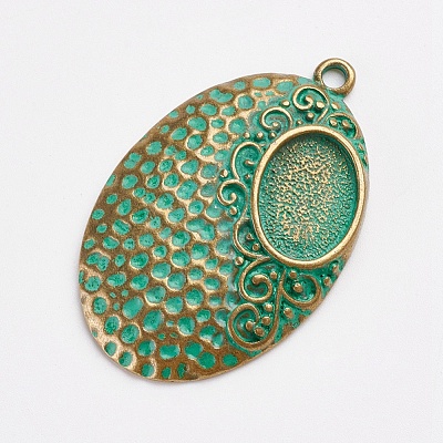Tibetan Style Alloy Pendant Cabochon Settings X-PALLOY-F187-45ABG-1