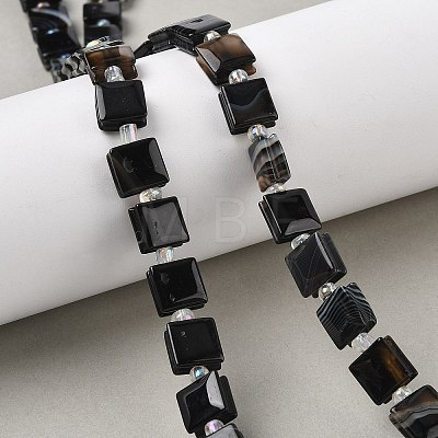 Natural Black Banded Agate/Striped Agate Beads Strands G-F802-B08-01-1