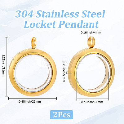 2Pcs 304 Stainless Steel Locket Pendants STAS-BBC0010-33-1