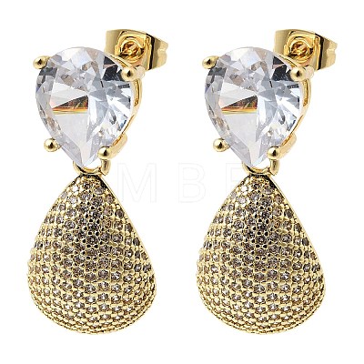 Brass Clear Cubic Zirconia Dangle Stud Earrings EJEW-A162-04G-1