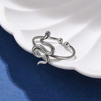 Snake 304 Stainless Steel Open Cuff Ring for Women RJEW-M049-02P-1