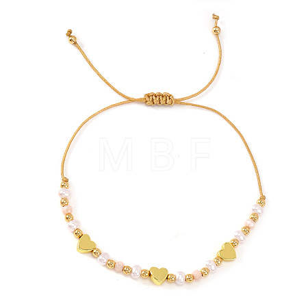 Adjustable Faux Pearl & Brass Braided Bead Bracelets for Women WG4426-7-1