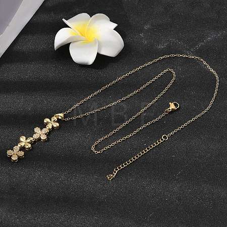 Brass Micro Pave Clear Cubic Zirconia 4 Clover Pendant Y Tassel Necklaces for Women NJEW-P350-02G-1
