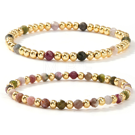 2Pcs 2 Styles Natural Tourmaline Beaded Stretch Bracelets TU5709-4-1