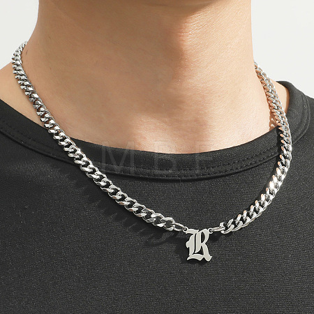 304 Stainless Steel Initial Pendant Cuban Link Chain Necklaces FS-WGB15F2-20-1