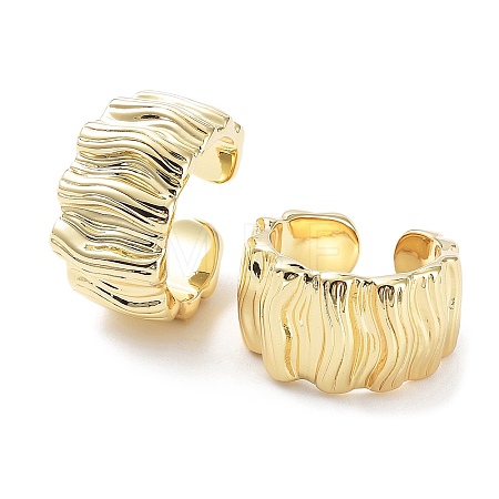 Brass Textured Open Cuff Rings for Women RJEW-D016-01G-1