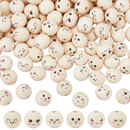 120Pcs 6 Styles Printed Wood European Beads WOOD-OC0004-44-1