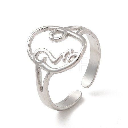 Non-Tarnish 304 Stainless Steel Abstract Face Open Cuff Ring for Women RJEW-E066-06P-1