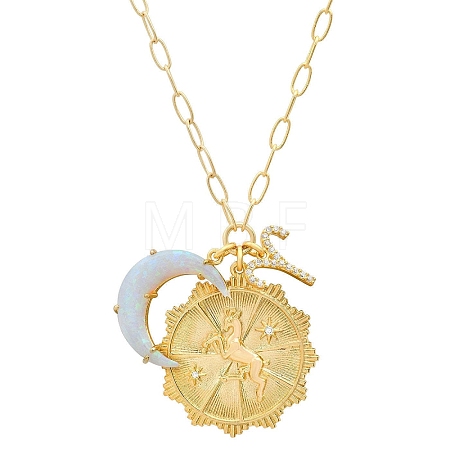 Cubic Zirconia Constellation & Opalite Moon Pendant Necklace PW-WG46702-01-1
