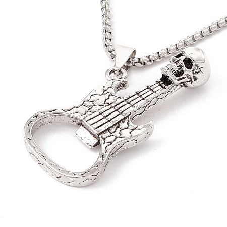 Alloy Skull Guitar Pendant Necklace with 201 Stainless Steel Box Chains NJEW-E016-08AS-1