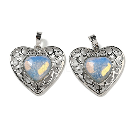 Opalite Peach Love Heart Pendants G-G158-01V-1