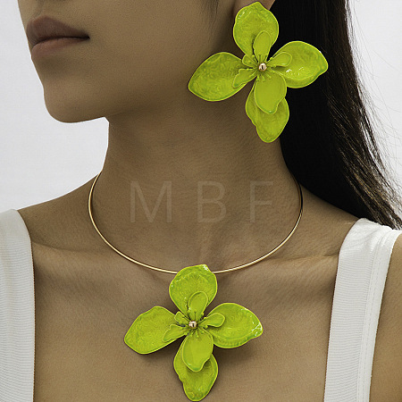 Flower Alloy Stud Earrings & Pendant Choker Sets for Women WGECDA8-01-1