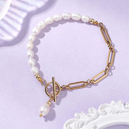 Natural Cultured Freshwater Pearl Beads Link Bracelets BJEW-JB13511-01-1