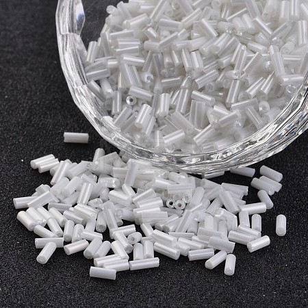 Transparent Colours Pearl Luster Plated Round Hole Glass Bugle Beads SEED-I001-121-1