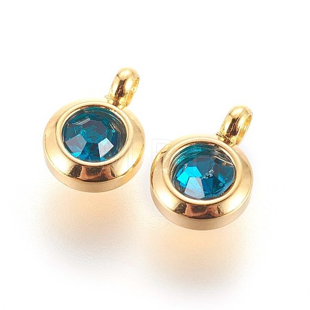 304 Stainless Steel Rhinestone Charms STAS-P237-10G-14-1