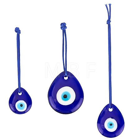 3Pcs 3 Colors Handmade Lampwork and Glass Blue Evil Eye Pendant Decorations HJEW-GF0001-76-1