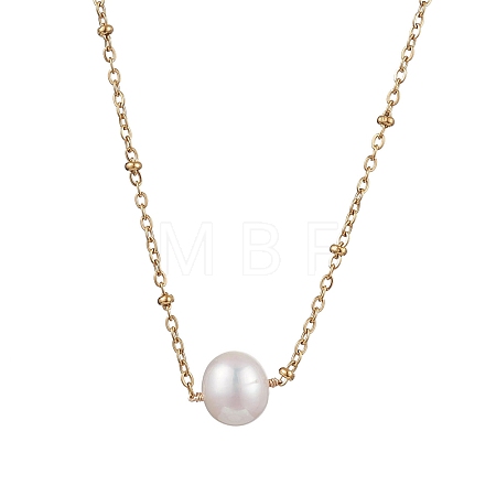 Round Natural Cultured Freshwater Pearl Pendant Necklaces X-NJEW-JN04966-1