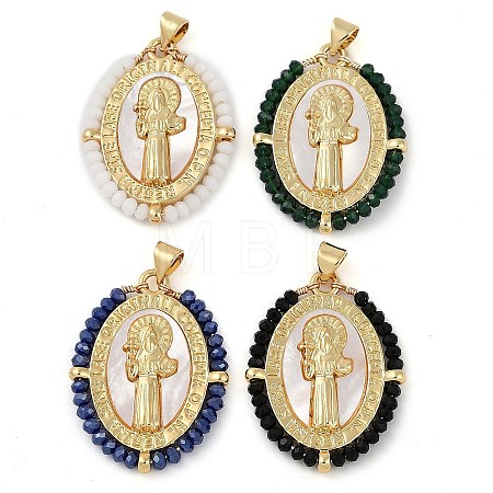 Rack Plating Brass Pave Shell Religion Saint Pendants KK-U032-01G-A-1