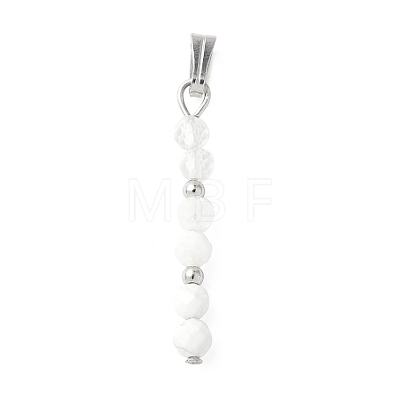 Faceted Round Natural Quartz Crystal & Howlite & Rainbow Moonstone Beaded Pendants PALLOY-JF03529-05-1