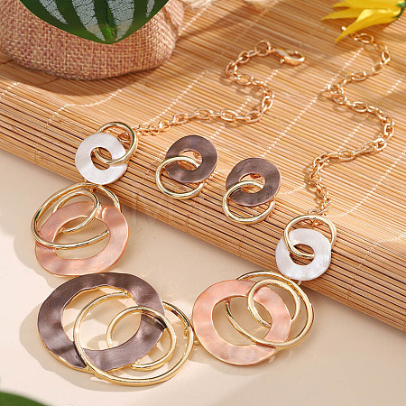 Alloy Enamel Pendant Necklaces & Stud Dangle Earrings Sets for Women FS-WG274F2-02-1