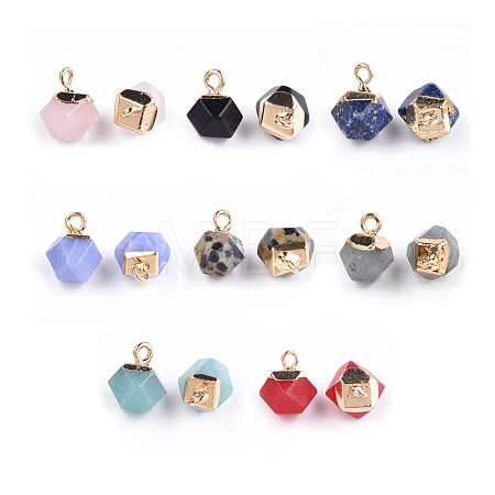 Electroplate Natural & Synthetic Gemstone Star Cut Round Charms G-S344-08-M-1