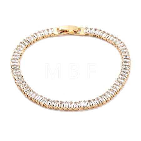 Brass Pave Clear Cubic Zirconia Rectangle Link Bracelets BJEW-B094-11A-G-1