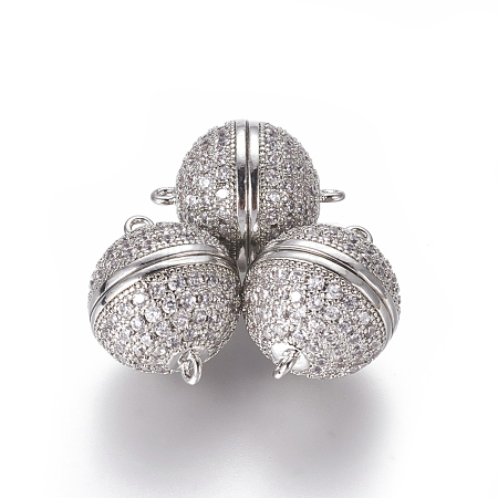 Brass Micro Pave Cubic Zirconia Magnetic Clasps with Loops ZIRC-L082-E-01-P-1