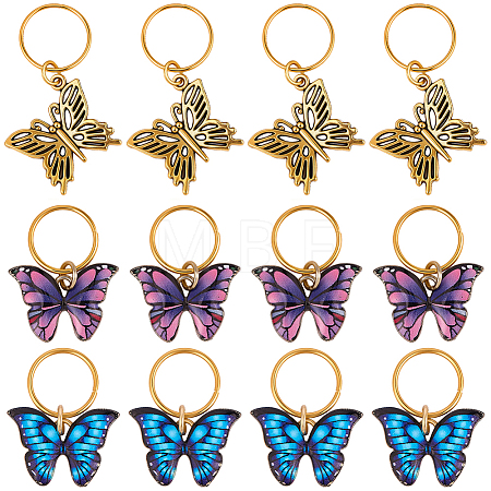 15Pcs 3 Styles Butterfly Printed Alloy Braiding Hair Pendant Decoration Clips OHAR-BM0001-04-1