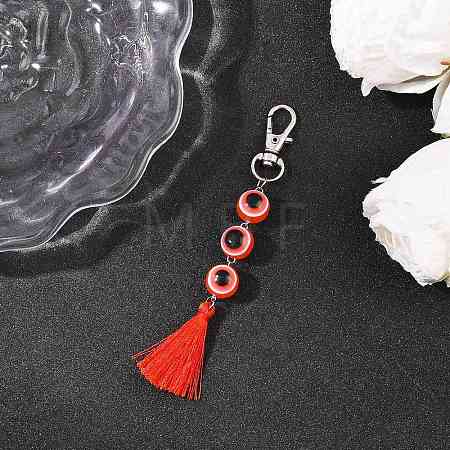 Resin Evil Eye Round Bead & Polyester Tassel Pendant Decorations HJEW-JM04165-02-1