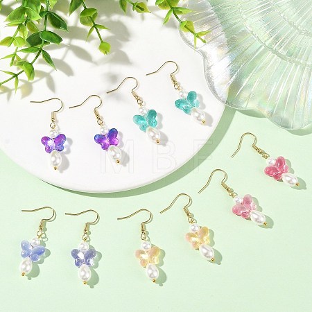 Glass & Shell Pearl & 304 Stainless Steel Dangle Earrings EJEW-JE07363-1