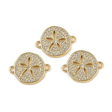 Brass Micro Pave Clear Cubic Zirconia Flat Round Connector Charms KK-A257-06G-1