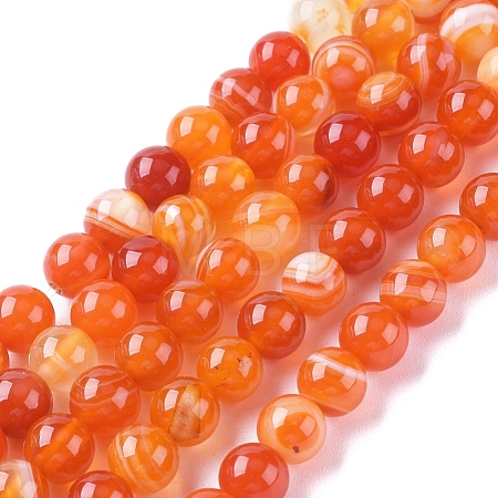 Natural Striped Agate/Banded Agate Beads Strands G-G582-8mm-62-1