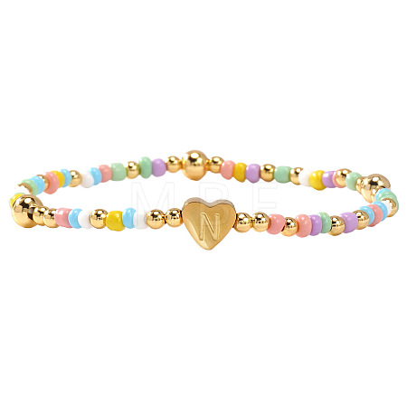 Summer Stainless Steel Heart Alphabet Colorful Glass Seed Beaded Stretch Bracelets for Women JV8929-40-1