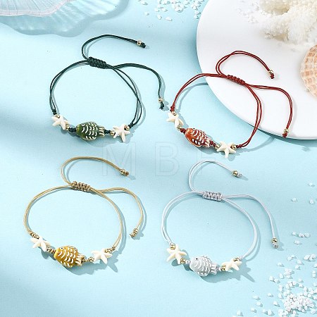 Handmade Porcelain & Synthetic Turquoise Adjustable Beaded Bracelets for Women BJEW-JB13972-1