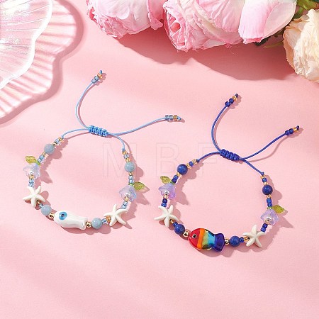 Glass Braided Beaded Bracelets BJEW-MZ00301-1