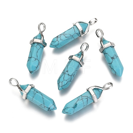 Bullet Dyed Synthetic Turquoise Pointed Pendants X-G-F295-03A-1