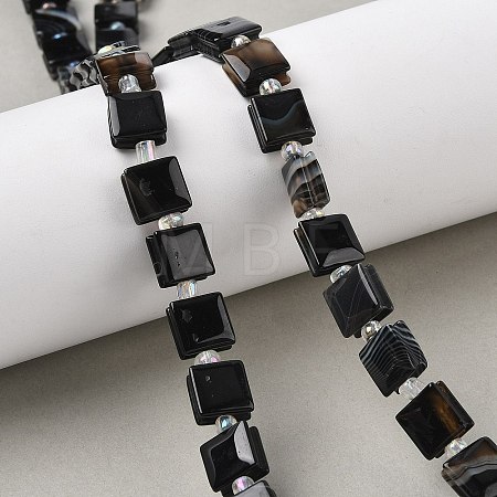 Natural Black Banded Agate/Striped Agate Beads Strands G-F802-B08-01-1