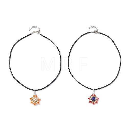 2Pcs 2 Styles Flower Glass Seed Beads Pendant Necklaces NJEW-MZ00047-1