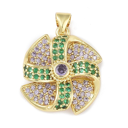 Rack Plating Brass Micro Pave Cubic Zirconia Pendants KK-K341-49G-02-1