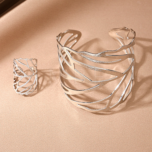 Hollow Out Leaf Alloy Cuff Bangles & Cuff Rings Sets FS-WG00ED8-02-1