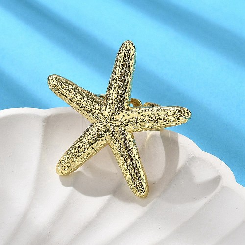 Starfish Brass Cuff Rings for Women RJEW-C123-01G-1