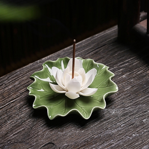 Lotus Leaf & Lotus Flower Porcelain Incense Burners PW-WG78E79-03-1