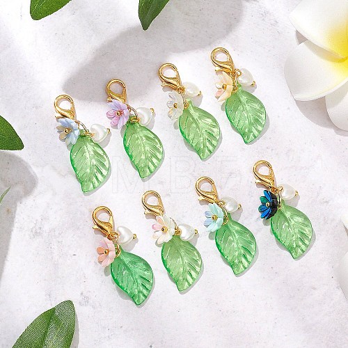 Leaf Acrylic & Flower Resin Pendant Decorations HJEW-JM02778-1