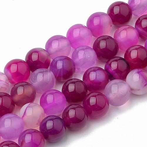 Dyed Natural Striped Agate/Banded Agate Round Bead Strands G-R342-8mm-04-1