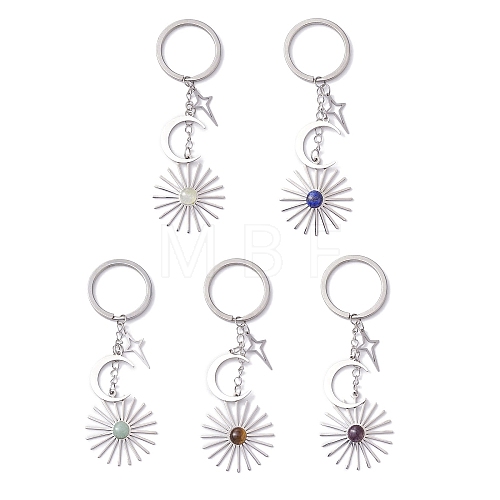 Stainless Steel with Natural Gemstone Pendants Keychain KEYC-JKC00776-M-1