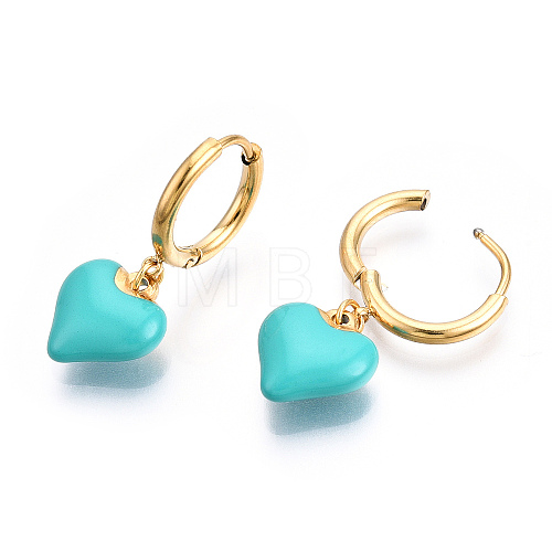 Enamel Heart Dangle Hoop Earrings EJEW-T018-01B-1