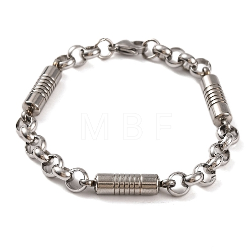 Tarnish Resistant 304 Stainless Steel Column Rolo Chain Bracelets BJEW-B078-75P-1